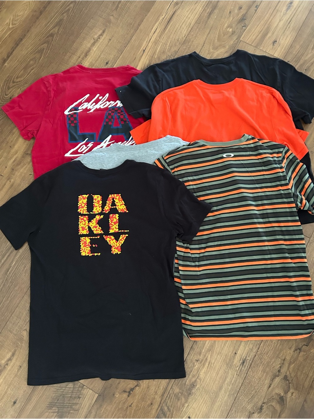 Oakley Olive Green Orange Stripe Short Sleeve Tee - Picture 5 of 5